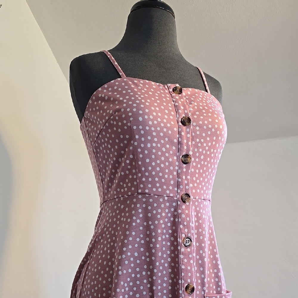 Pink Polka Dot Button-Down Dress